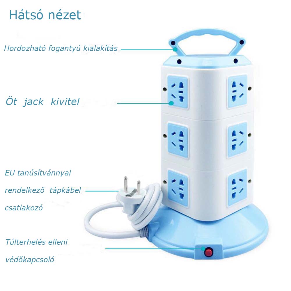 Dollcini Otthon Toronyelosztó – 12 Aljzat, 3 USB Port, 1.8m