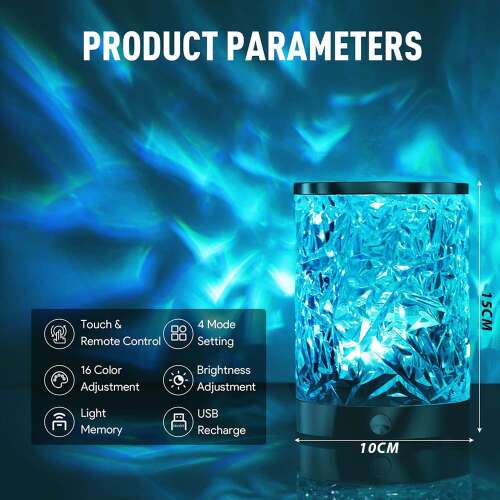 Dollcini Otthon RGB Kristály Lámpa – 16 Színű, USB-s, Távirányítós