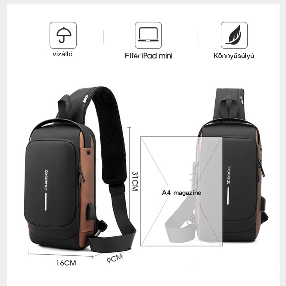 Dollcini Férfi Melltáska USB Porttal – Kombinált Záras Válltáska