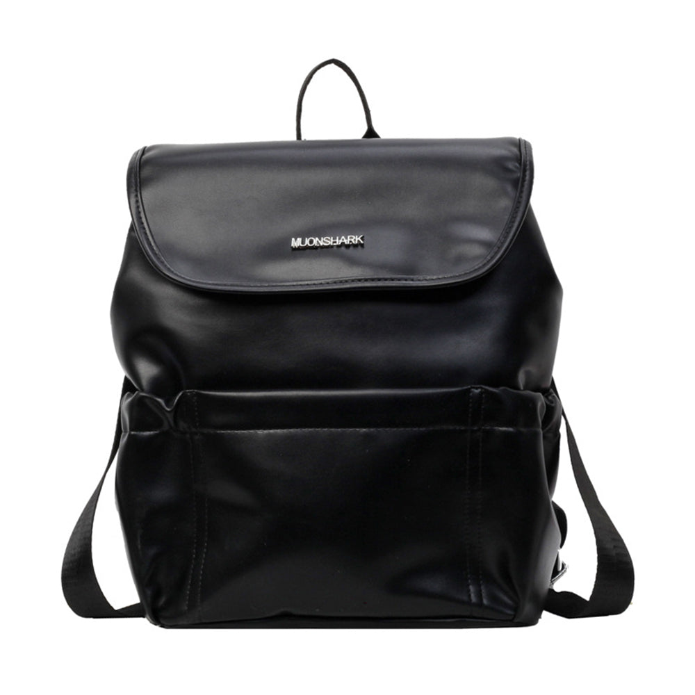 Dollcini Divatos Nagy Kapacitású Női Hátizsák – PU Bőrpántos, Minimalista, Iskolába, Munkába és Utazáshoz, Fényes Fekete