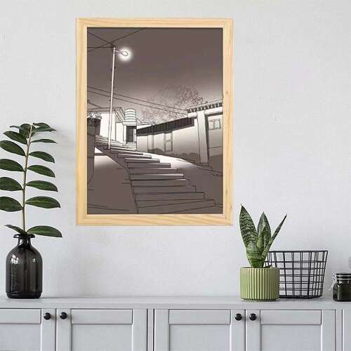 Dollcini Otthon LED Világító Falikép – USB-s, Fa Keretes Dekor