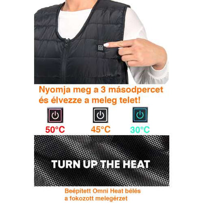 Dollcini Fűthető Női Mellény – 9 Zónás, USB Töltéssel, Fekete [A powerbankot külön kell megvásárolni]