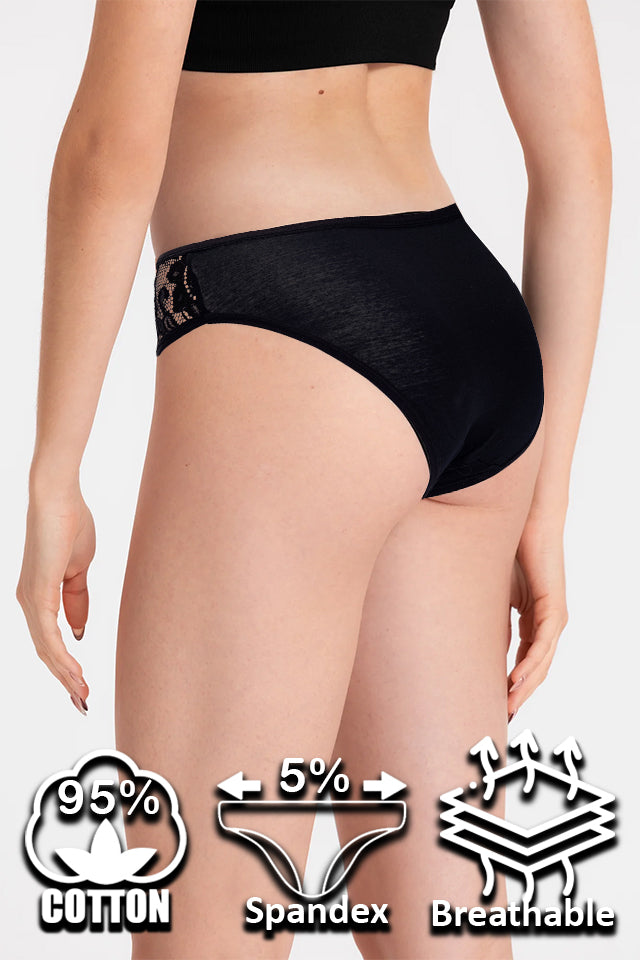 Dollcini, Klasszikus női bugyi, Virágmintás Csipkés Női Bugyi,95% Pamut + Spandex-Többszínű, 6 db-os Csomag