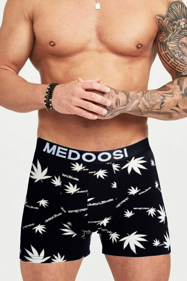 Dollcini Légáteresztő Pamut Férfi Boxeralsó - 95% Pamut, Levélmintás, 3 darabos szett