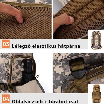Dollcini Katonai Stílusú Férfi Túrahátizsák – 80L, Vízálló