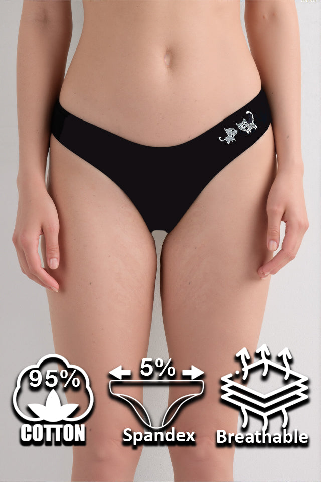 Dollcini, Tanga női bugyi, Cicamintás női bugyi, 95% Pamut + Spandex, Többszínű, 6 db-os Csomag